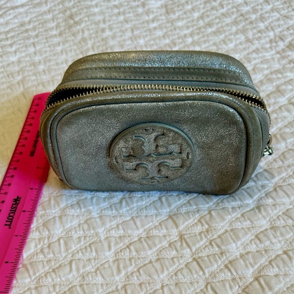 Tory Burch - cosmetic case - silver brushed suede - Picture 3 of 11